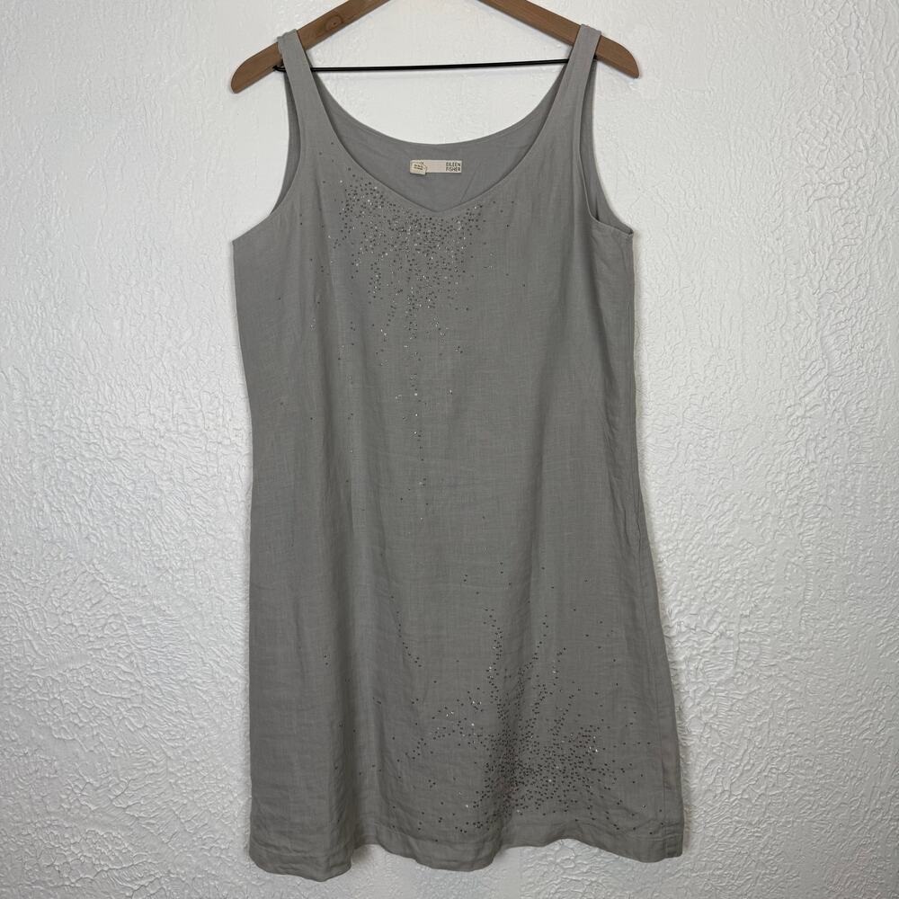 Eileen Fisher Handkerchief Irish Linen Sequin Sleeveless Tank Dress 14 Petite